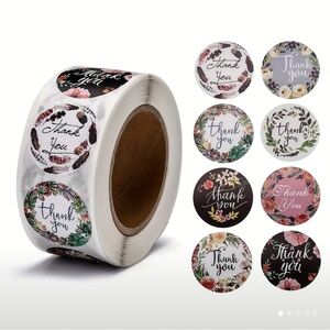 Floral 1" Round Thank You Sticker Roll, 3 Rolls of 500 labels each